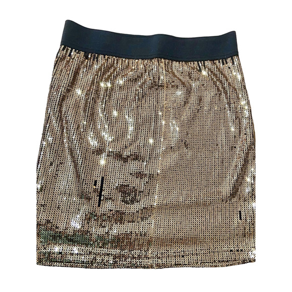 XXI Black Gold Sequin Mini Skirt Glamorous Sparkle Party Ready - Picture 2 of 5
